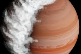 WEBB TELESCOPE CAPTURES WEATHER ON EXOPLANET 700 LIGHTYEARS AWAY An artistic rendering of WASP-94A b, a gas giant around 700 lightyears away. On this exoplanet, clouds build as air flows over the night side of the planet “Cloudy with a chance of rain” — imagine astronomers turning into meteorologists and issuing weather reports like this, but for alien planets.
